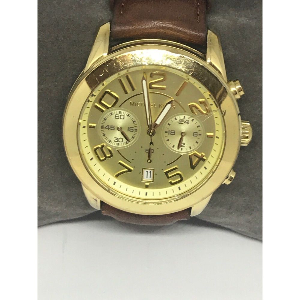 Michael Kors Mk2251 Womens Brown Leather Analog Champagne Dial Quartz Watch No40